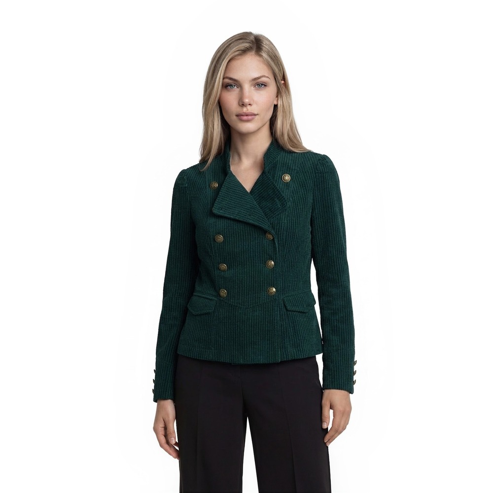 Cabi Academy Blazer Women's Size Medium Green Double Breasted Gold Button Jacket